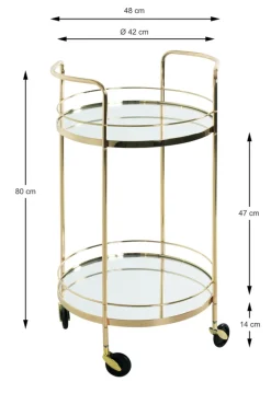 Servierwagen PALAIS Metall Ø 48 cm vermessingt/Spiegelglas
