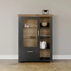 set one by Musterring Highboard YORK 13 anthrazit /Eiche Artisan