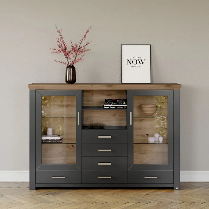 set one by Musterring Highboard YORK 56 anthrazit /Eiche Artisan
