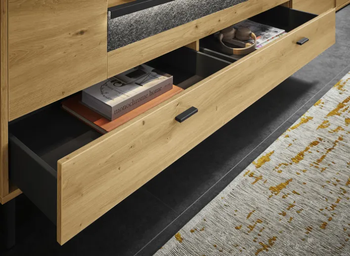 set one by Musterring Lowboard DELTONA 214x67 cm Eiche Artisan Dekor / Sandstein