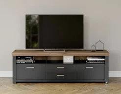 set one by Musterring Lowboard YORK 35 200x63 cm - anthrazit /Eiche Artisan