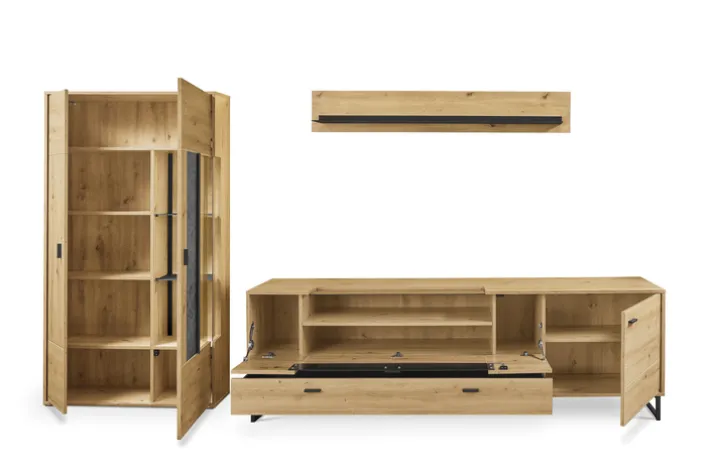 set one by Musterring Vitrine DELTONA 94x171 cm Eiche Artisan Dekor / Sandstein