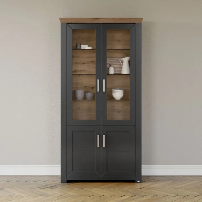 set one by Musterring Vitrine YORK 17 anthrazit /Eiche Artisan