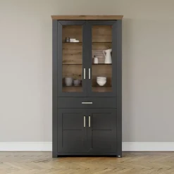 set one by Musterring Vitrine YORK 18 105x207 cm anthrazit /Eiche Artisan