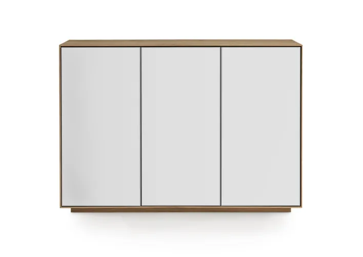 Sideboard 119 x 84 cm Astige Eiche massiv/Türen Glas weiß satinato