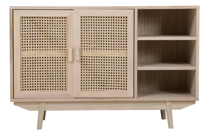 Sideboard 100 x 65 cm Braun/ Rattan
