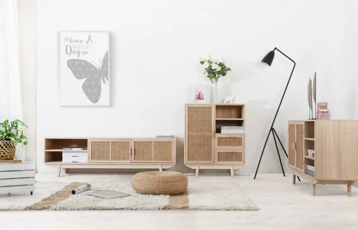 Sideboard 100 x 65 cm Braun/ Rattan