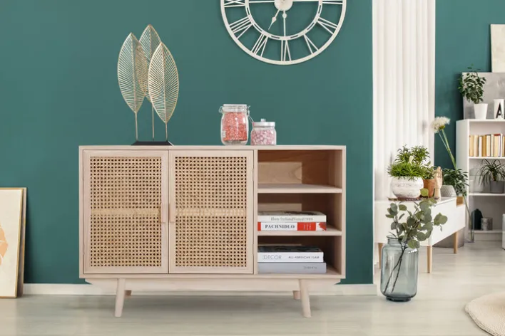 Sideboard 100 x 65 cm Braun/ Rattan