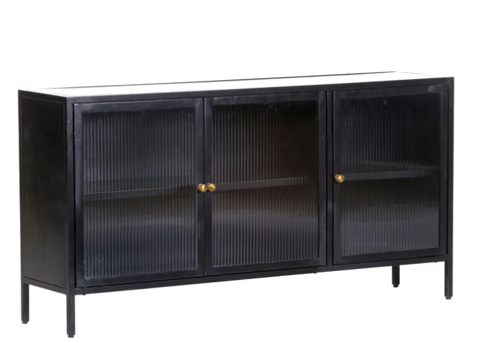 Sideboard 140 x 72 cm Platte Marmor weiß/Türfront Strukturglas