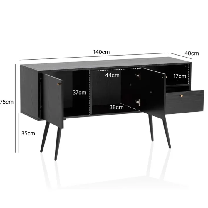 Sideboard 140 x 75 cm schwarz matt