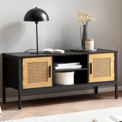 Sideboard 110 x 48 cm Schwarz matt/Braun