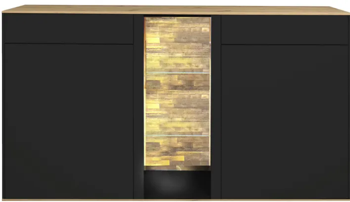Sideboard COMO 159 x 90 cm Anthrazit matt Lack/Asteiche-Dekor