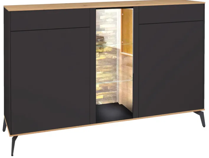 Sideboard COMO 159 x 90 cm Anthrazit matt Lack/Asteiche-Dekor