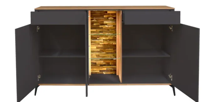 Sideboard COMO 159 x 90 cm Anthrazit matt Lack/Asteiche-Dekor