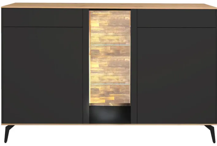 Sideboard COMO 159 x 90 cm Anthrazit matt Lack/Asteiche-Dekor