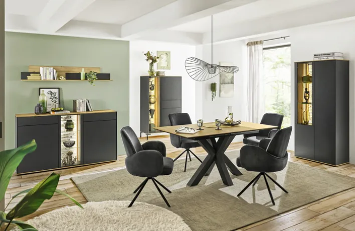 Sideboard COMO 159 x 90 cm Anthrazit matt Lack/Asteiche-Dekor