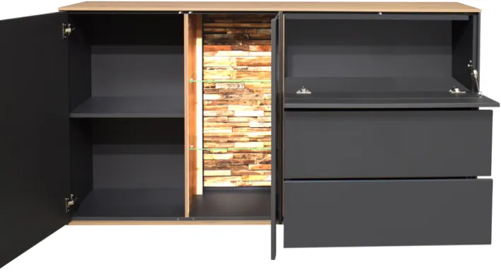 Sideboard COMO 169 x 90 cm Anthrazit matt Lack/Asteiche-Dekor