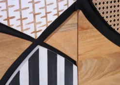 Sideboard DAKOTA Mango massiv Metall 75 x 140 x 40 cm pulverbeschichtet Frontabsetzung Mango natur/weiß/weiß-schwarz gestreift/Wiener Geflecht/Korpus Mango schwarz gebeizt/lackiert