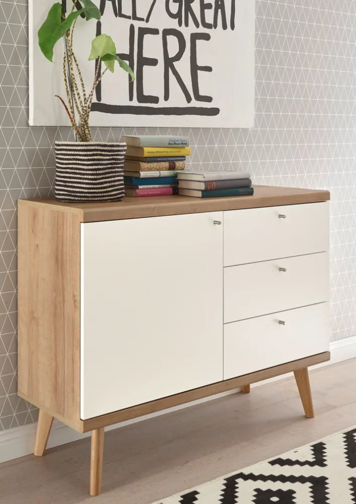 Sideboard LENA_MERLE 107 cm Eiche Riviera NB/ weiß matt