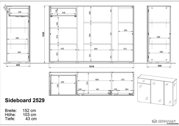Sideboard MATZ 152 x 103 cm weiß