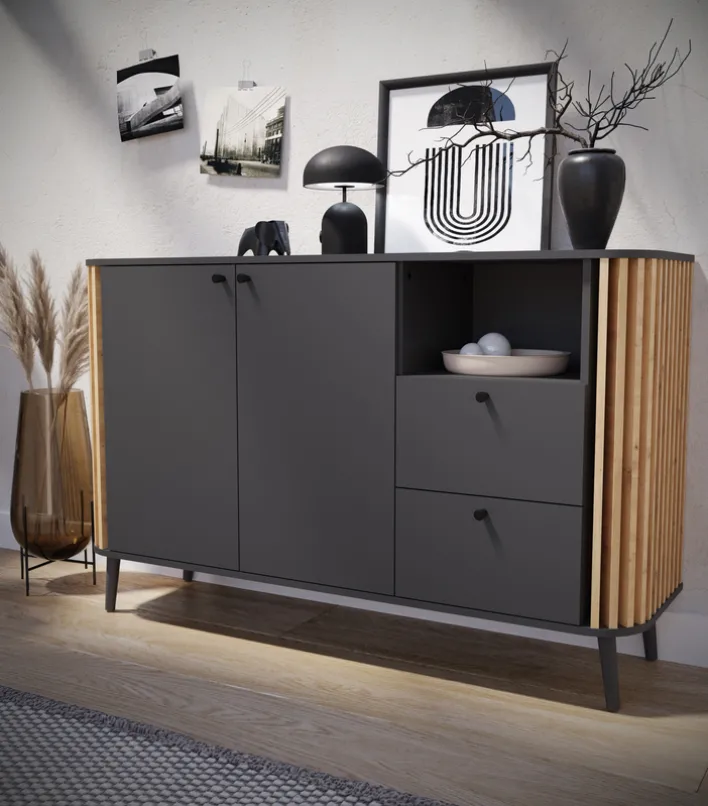 Sideboard PURE 138 x 88 cm grau-Dekor/Eiche-Dekor