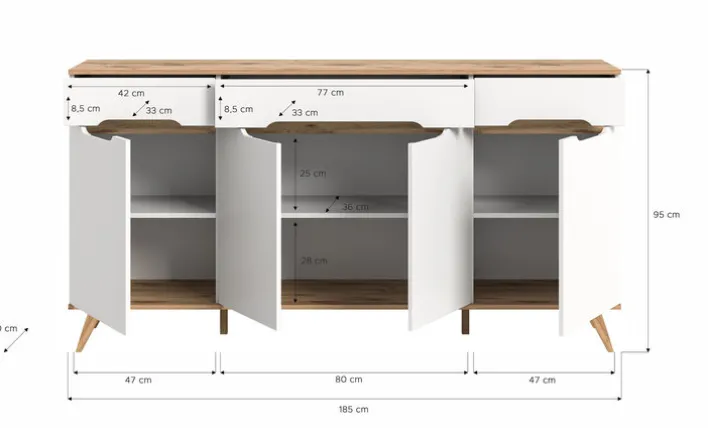 Sideboard SCANDI 185x95x40 cm Weiß Braun Nox Oak Nachbildung