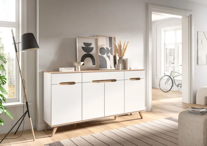 Sideboard SCANDI 185x95x40 cm Weiß Braun Nox Oak Nachbildung