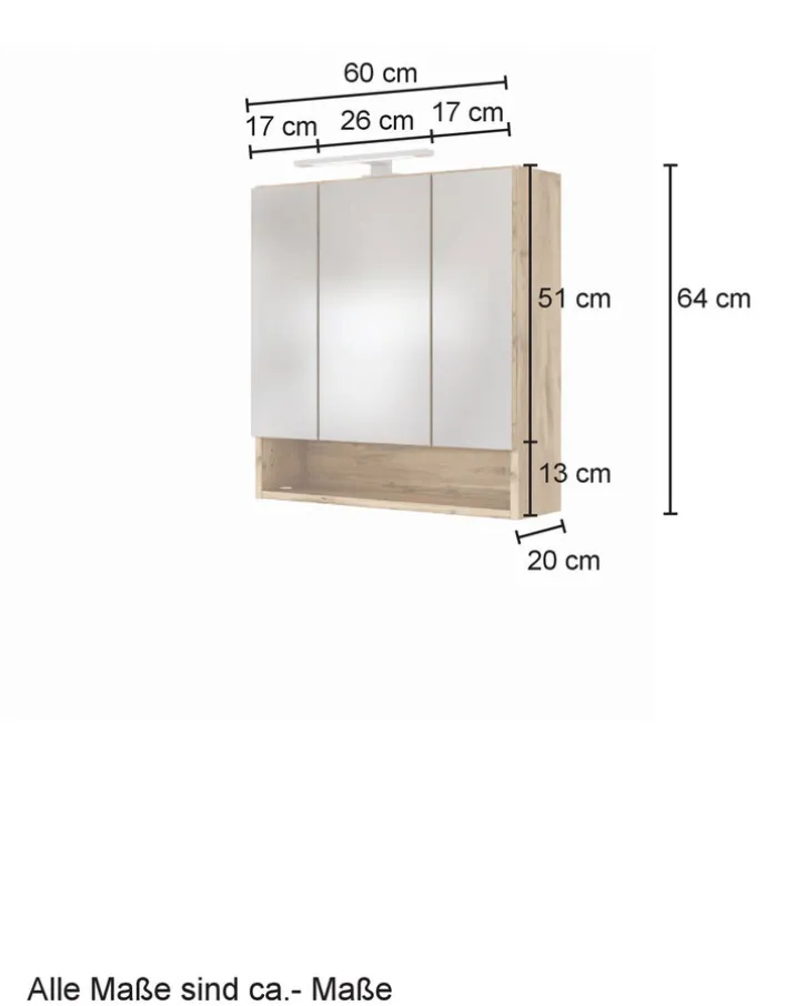 Spiegelschrank LIVORNO 60 x 64 cm Wotan Eiche