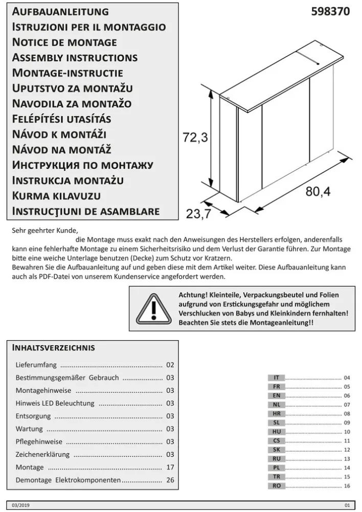 Spiegelschrank NORA 80,5 x 72,3 cm Eiche Landhaus