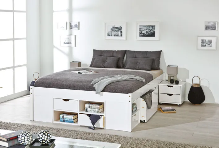Stauraum-/Funktionsbett LAURO 180 x 200 cm weiß