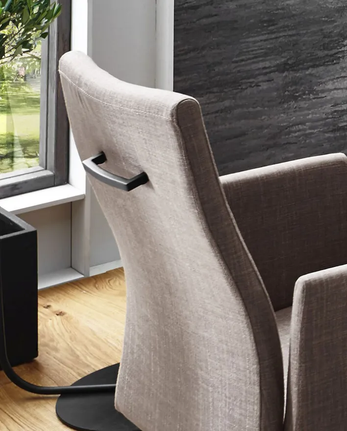 Stuhl mit Armlehnen AMICO Stoffbezug Beige/Gestell Schwarz gepulvert