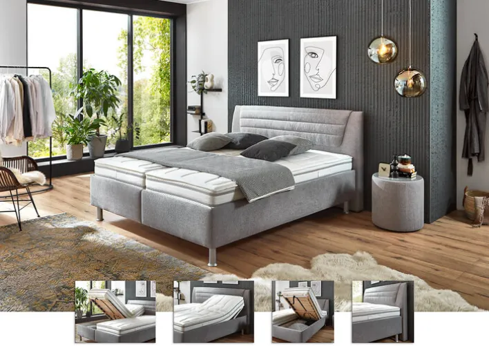 SYSTEMPOLSTER sleep Polsterbett ALESSANDRIA 180 x 200 cm silber