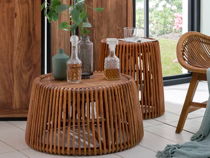 TOM TAILOR Beistelltisch 50 x 50 cm Rattan/reyceltes Teakholz natur