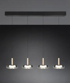 TRIO LED Balkenpendel CELESTE 4-flg schwarz /Rauchglas