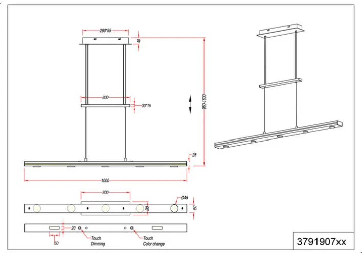 Trio LED Balkenpendel Lacal nickelfarbig