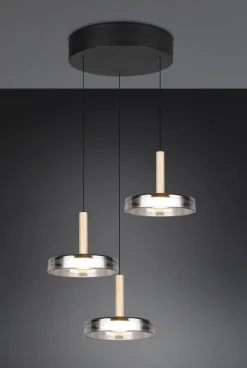 TRIO LED Pendelleuchte CELESTE 3-flg schwarz /Rauchglas