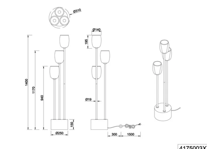 TRIO Retrofit Stehlampe TRS BARRET 140 cm schwarz /rauchfarbig