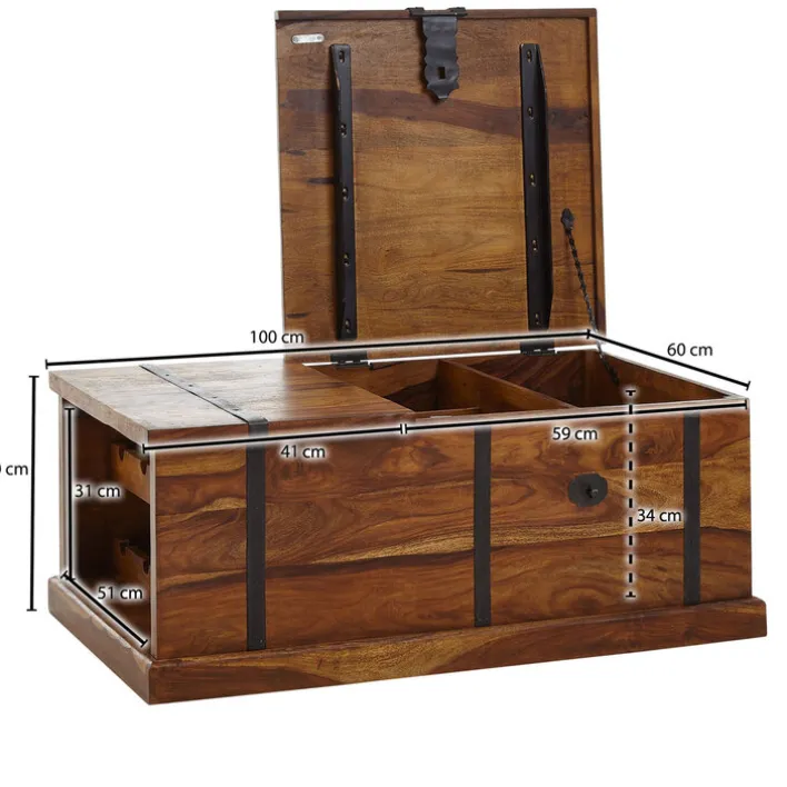 Truhentisch 100 x 40 cm Sheesham braun schwarz