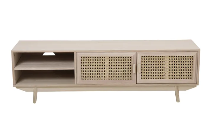 TV-Lowboard 150 x 45 cm Braun/ Rattan