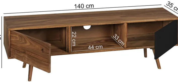TV-Lowboard 140 x 45 cm braun/ schwarz