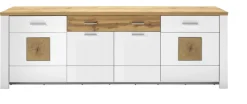 TV-Lowboard RAMIRA 220x74 cm Weiß supermatt / Eiche-Dekor