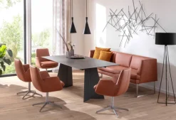 Variano Armlehnstuhl CUBE caramelfarbig/Edelstahl-Optik gebürstet