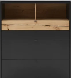 VENJAKOB Highboard GAME 127 x 140 cm Lack anthrazit /Absetzung Balkeneiche