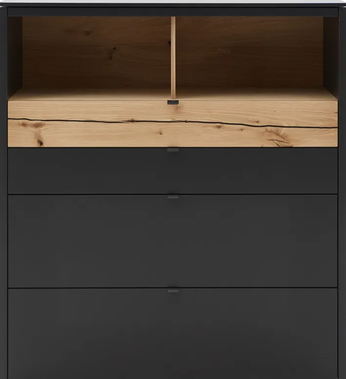 VENJAKOB Highboard GAME 127 x 140 cm Lack anthrazit /Absetzung Balkeneiche