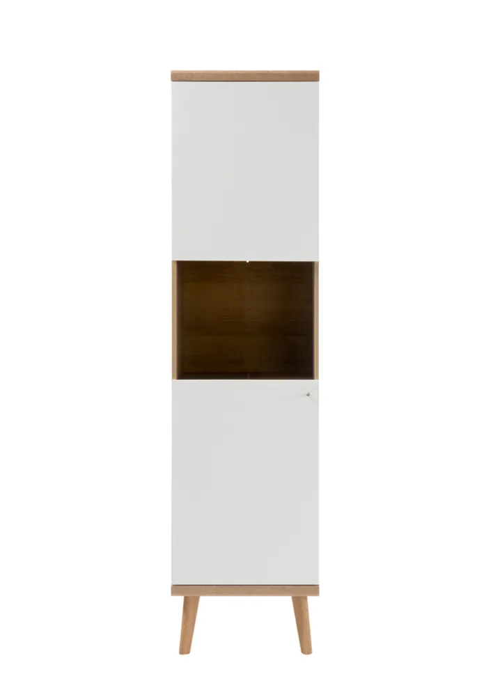 Vitrine 23 LENA/MERLE 50x197 cm Weiß Matt / Riviera Eiche Dekor