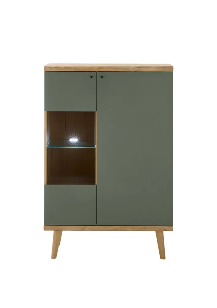 Vitrine ALVA 90 x 134 cm salbeifarbig/braun