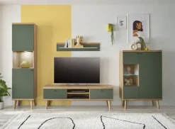 Vitrine ALVA 90 x 134 cm salbeifarbig/braun