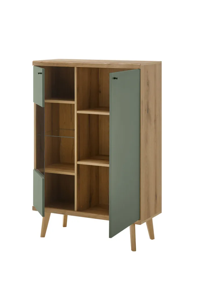 Vitrine ALVA 90 x 134 cm salbeifarbig/braun