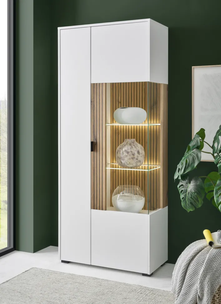 Vitrine HUDSON 75 x 180 cm weiß/braun