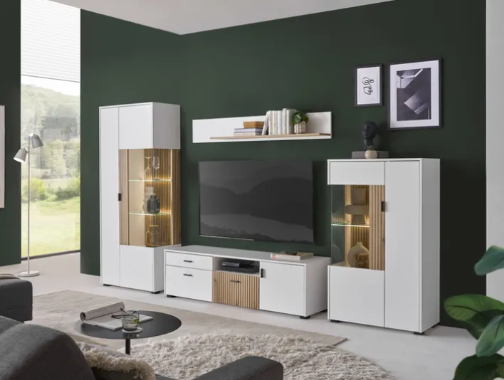 Vitrine HUDSON 75 x 180 cm weiß/braun